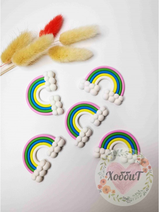 Кабошон "Радуга" полимерная глина (белый/мультиколор)